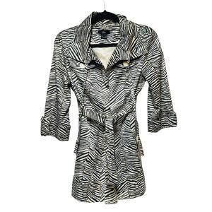 Luii Women's Small Zebra Print Trench Coat Belted Jacket